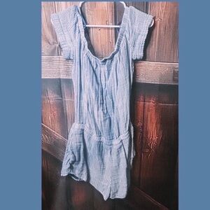 cloth & stone Light Blue and White Pinstripe Romper